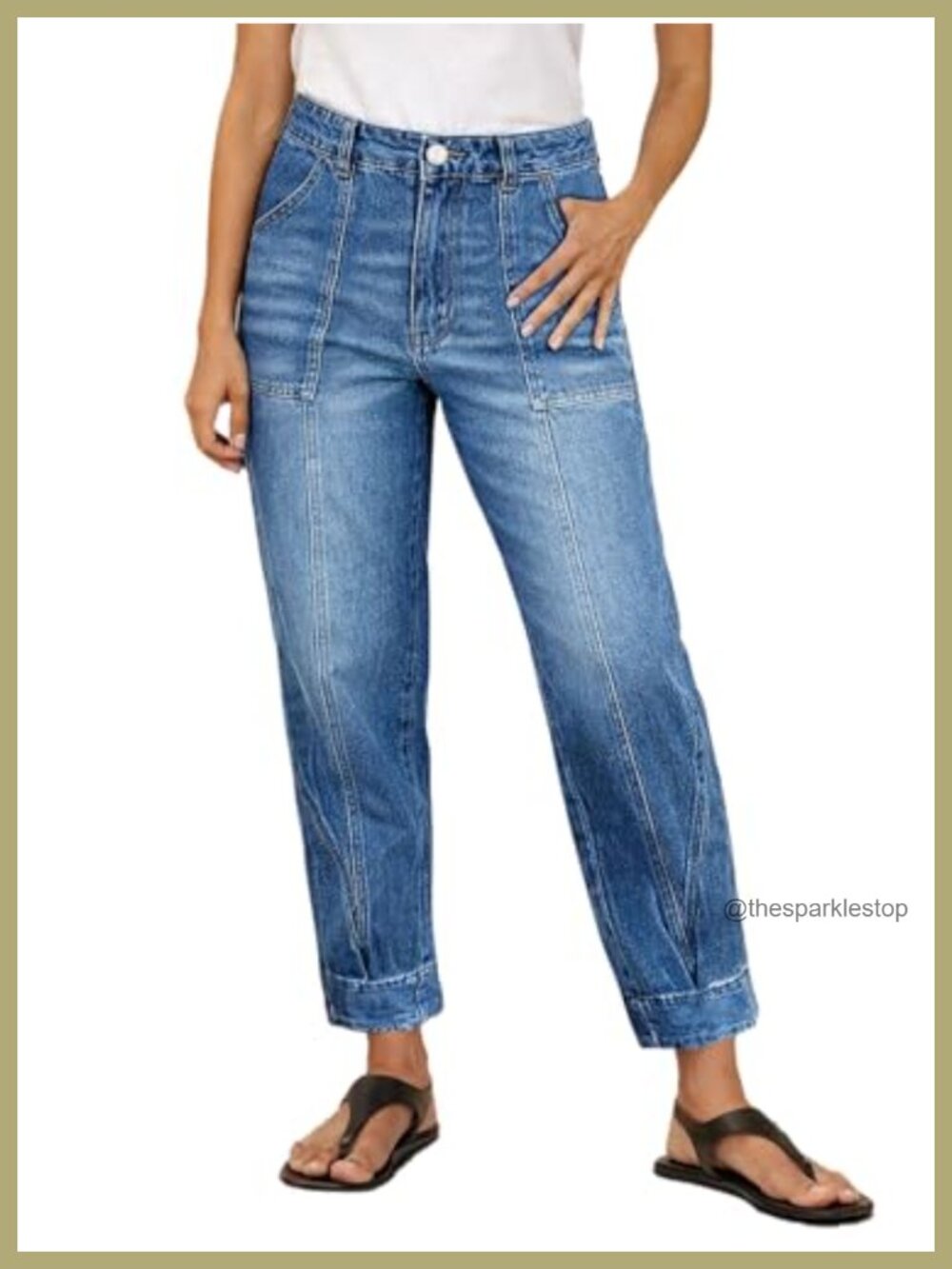 High Rise Straight Leg Jeans with Seam Front Patch Pockets